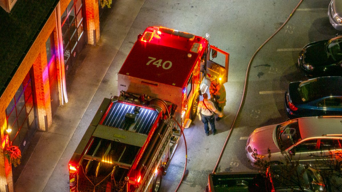 Olney, MD - Aerial of the scene of the reported vehicle fire in the area of 3400 Blk N High St (Graeves Auto & Tire).