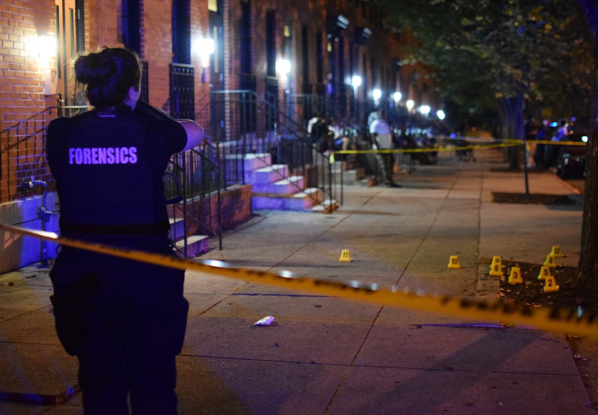 The first shooting was in the 1500 block of West Fayette Street, which was the site of a homicide investigation in June 2025.A crime lab technician takes a picture of a cluster of cartridge casings after a 23-year-old man was fatally shot on Friday. Officers learned about the shooting after receiving an 11-round alert for the 1500 block of West Fayette Street at 12:24 a.m