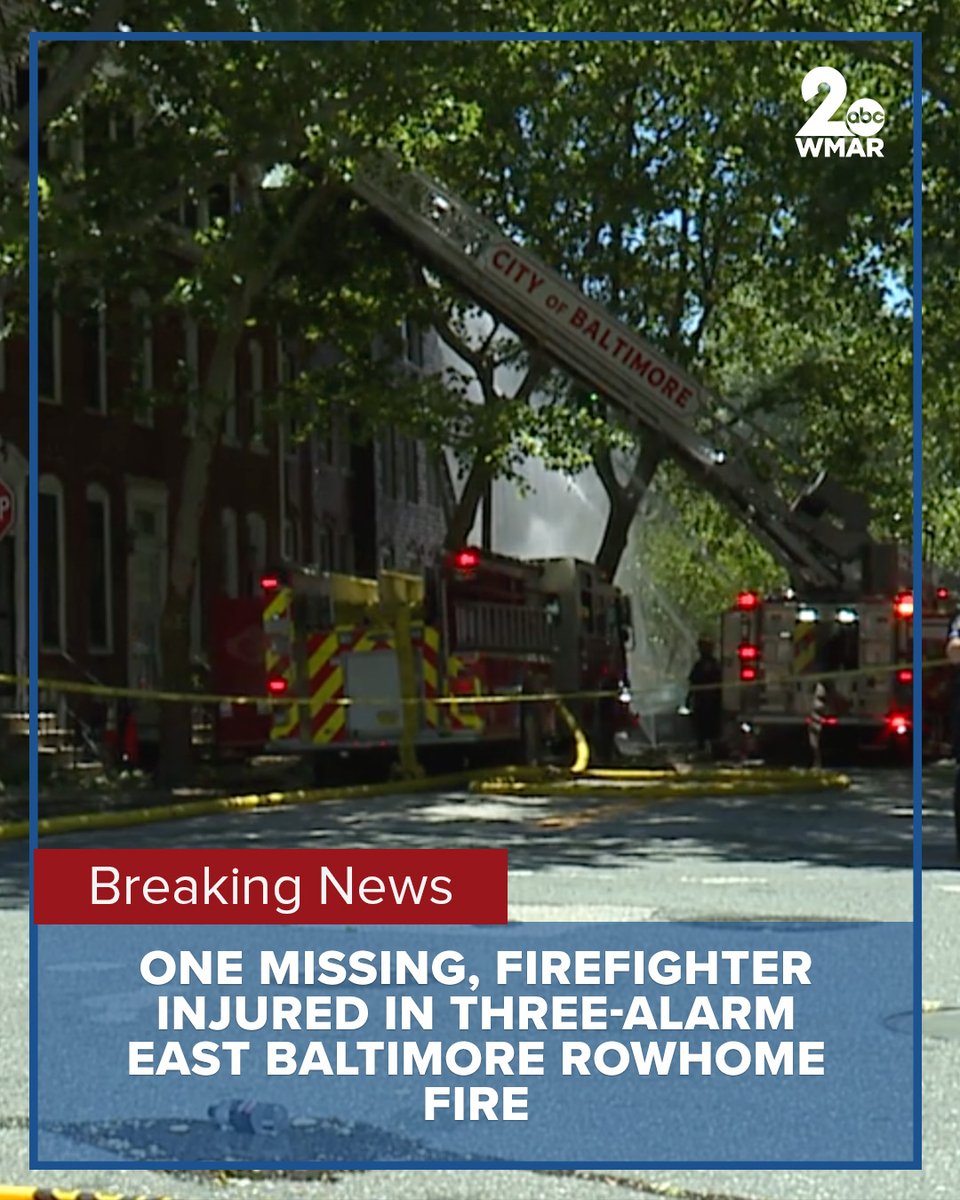 Baltimore firefighters battle a three-alarm rowhouse fire on Guilford Avenue with one person unaccounted for, Baltimore City Fire Chief James Wallace said.