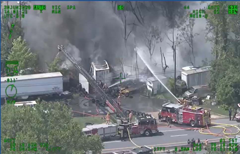 2ND ALARM COMMERCIAL TRAILER FIRE 7800 blk Pulaski Hwy Rosedale   Crews arrived to multiple trailers on fire at Pulaski Tire Service   Trailers are filled with tires and continue to burn   No injuries reported   No buildings involved at this time   Expect delays.