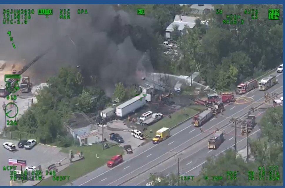 2ND ALARM COMMERCIAL TRAILER FIRE 7800 blk Pulaski Hwy Rosedale   Crews arrived to multiple trailers on fire at Pulaski Tire Service   Trailers are filled with tires and continue to burn   No injuries reported   No buildings involved at this time   Expect delays. 