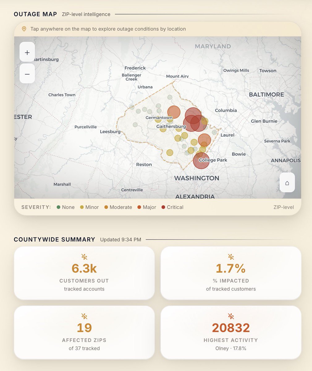 More than 6,300 customers in Montgomery County are still without power following tonight's storm. Thank you to @PepcoConnect and all of the utility crews working around the clock to safely restore power.