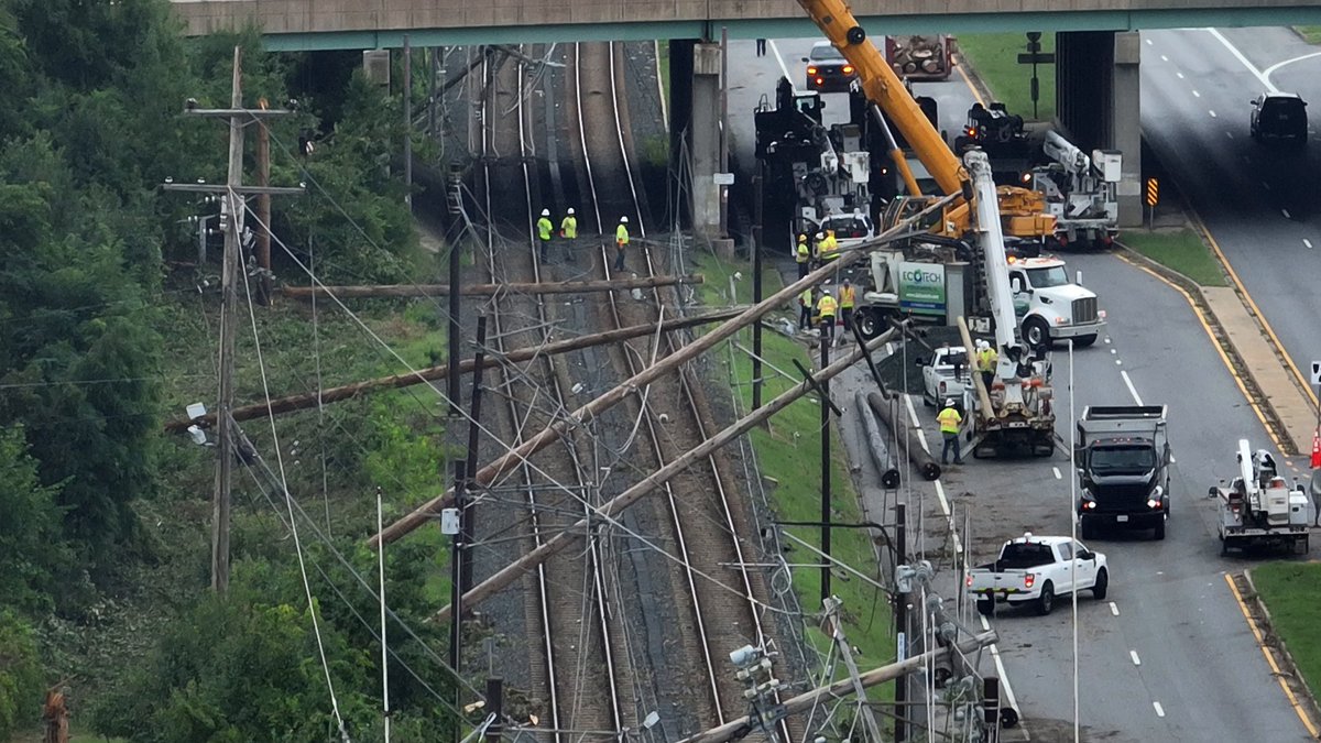 Crews are continuing storm damage cleanup at Cromwell Station in Glen Burnie on Tuesday