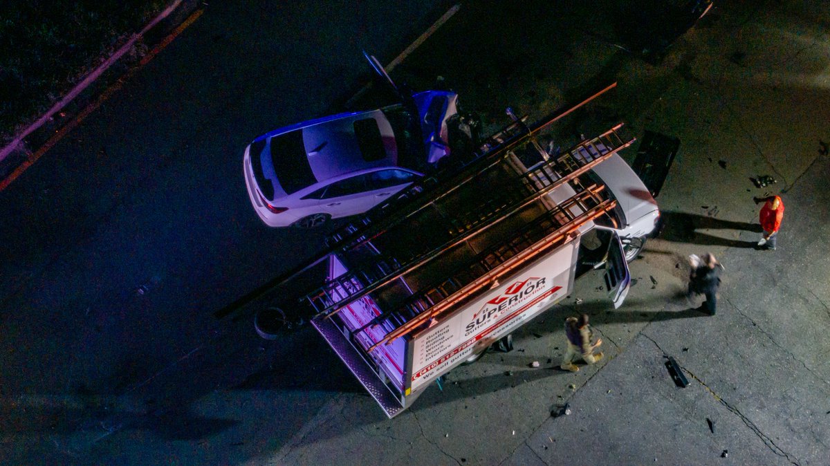 Rockville, MD - Aerial of the scene of a reported crash in the area of the 4100 blk of Norbeck Rd.