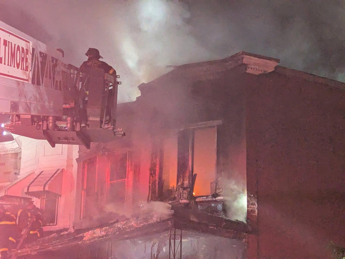 @BaltimoreFire responded to the 1700 blk of Appleton St for a dwelling fire. Units observed a 3‑story end‑of‑grp dwelling with  fire showing with  some extension so a working fire was called. There are no injuries. The cause of the fire is under investigation