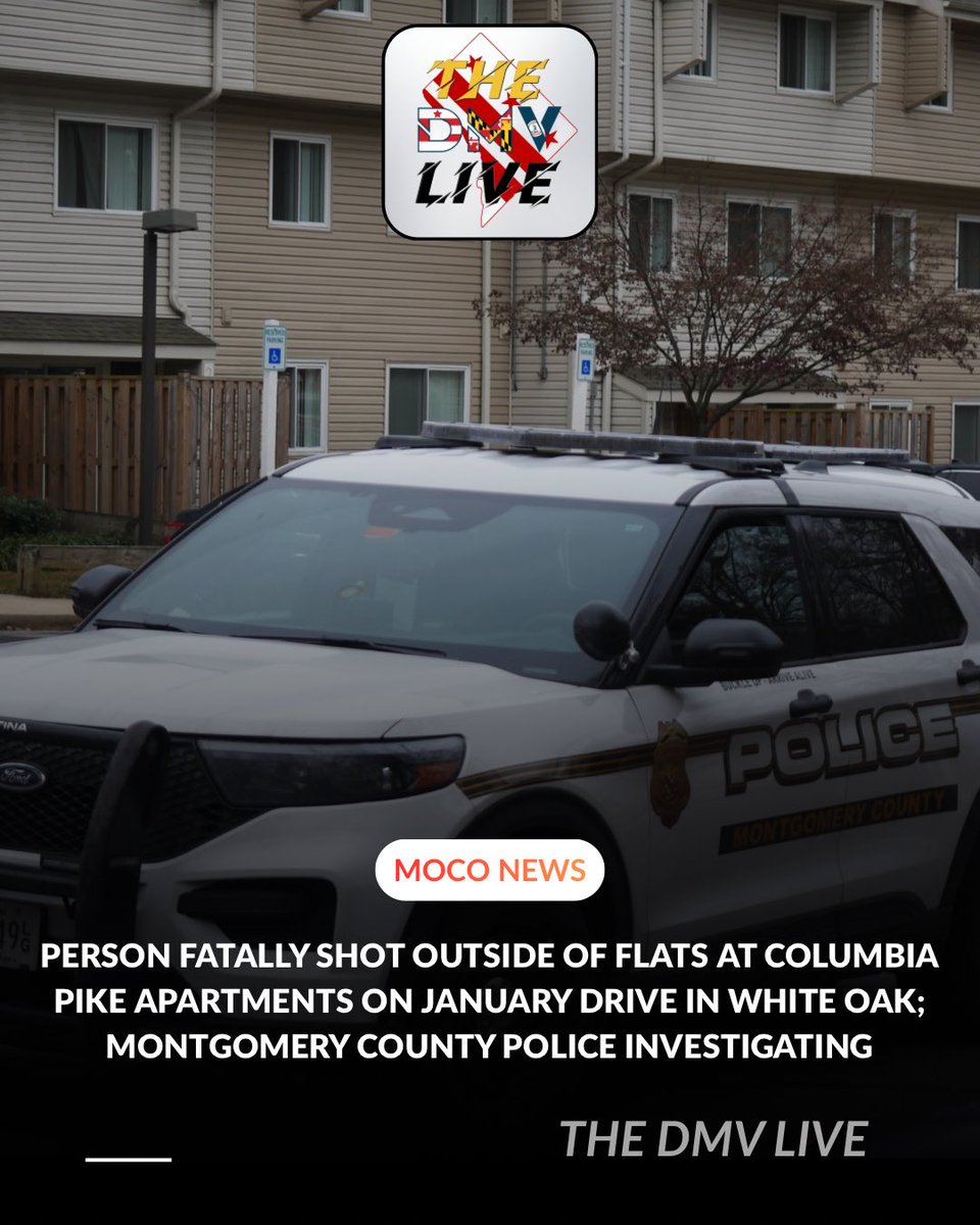 Montgomery County Police are investigating a fatal shooting in front of the Flats at Columbia Pike Apartments on the 1700 block of January Drive in White Oak, Maryland. One person has been pronounced dead on the scene at ~2:15pm
