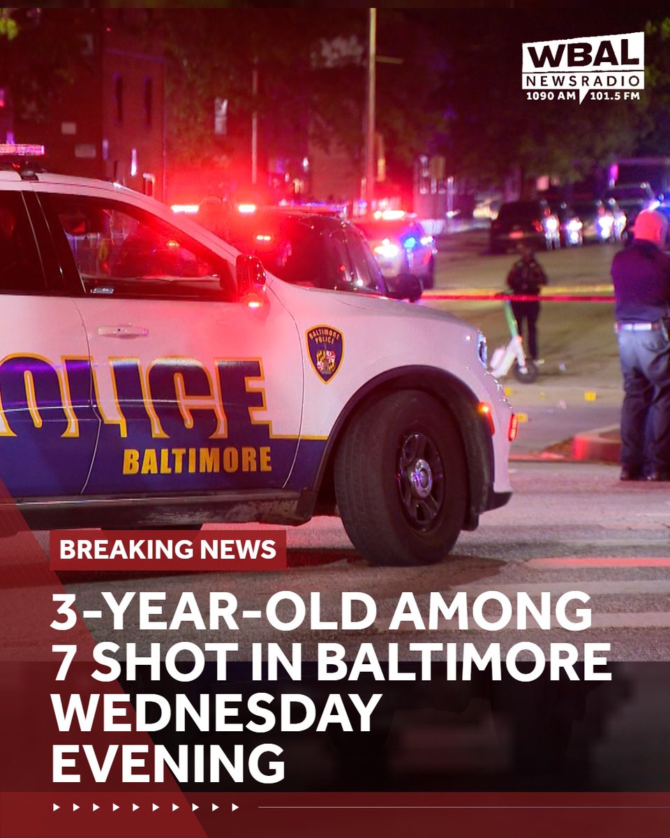 Police in Baltimore are searching for a suspect after 7 people were shot Wednesday evening, with a 3-year-old among the victims. See what Mayor Brandon Scott and Police Commissioner Richard Worley are saying